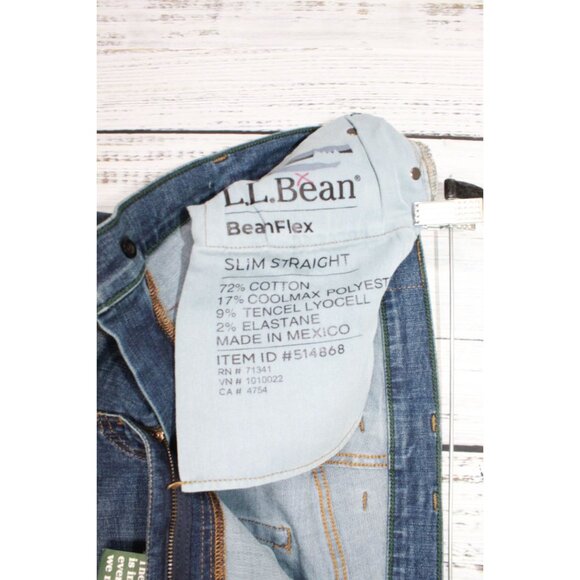 NEW  LL Bean BeanFlex Jeans Slim Fit Straight Leg Blue Washed 38x29 - Picture 5 of 9
